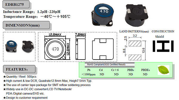 TDK同款大电流贴片电感EDRB1275结构图
